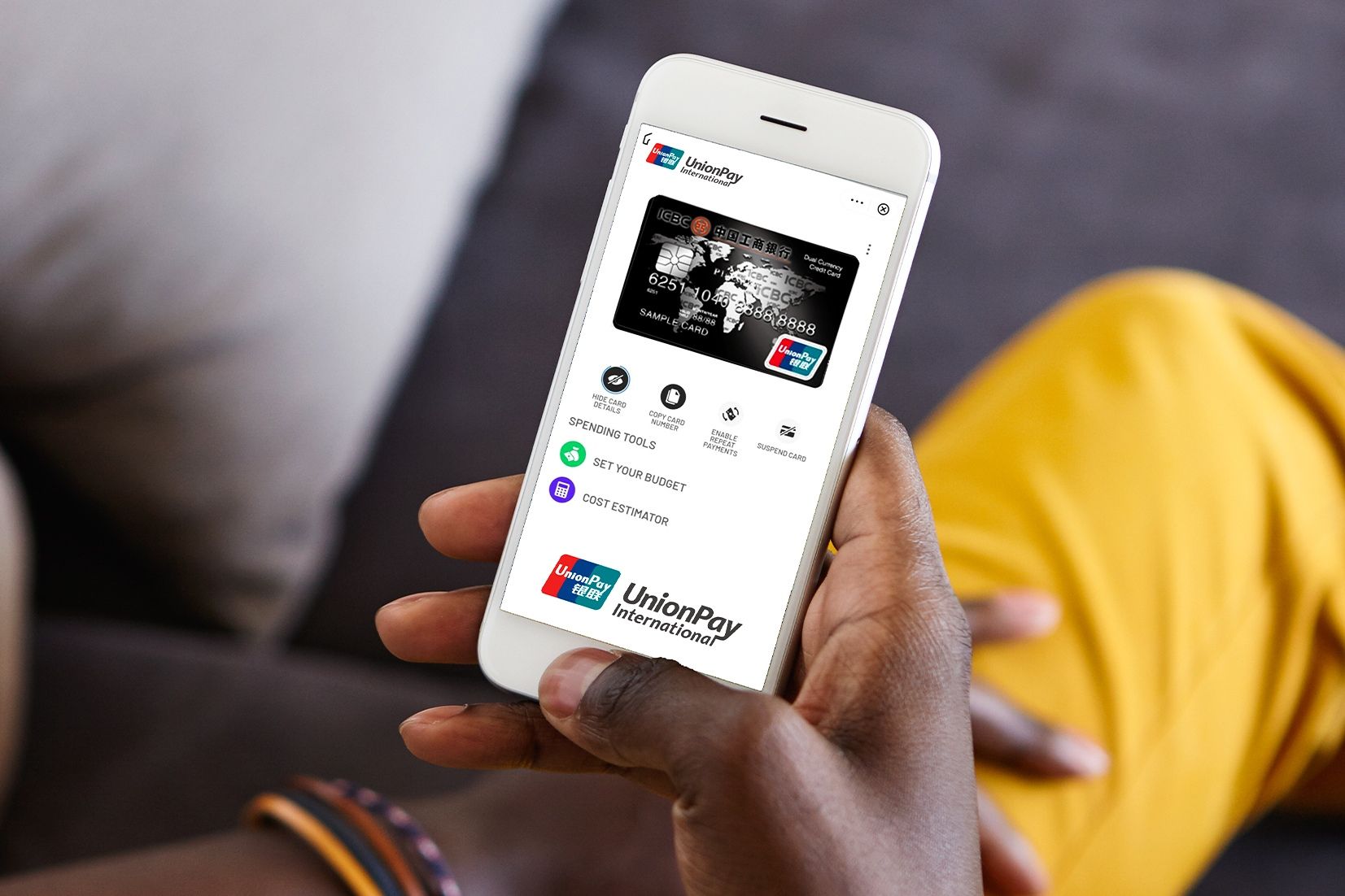 Person accessing his union pay virtual card on his phone